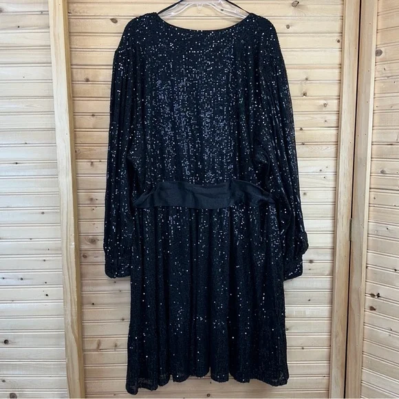 LC Lauren Conrad NWT Black Sequin Wrap Mini Cocktail Dress Size 4X - Picture 6 of 6